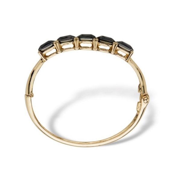Palm Beach Gold Hinged Bangle Bracelet Smoky Gray Faceted Crystal Rhinestones - Picture 3 of 8
